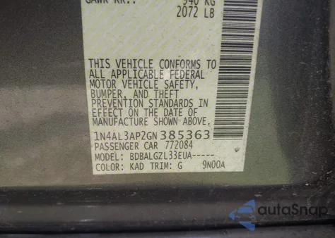 2016 Nissan Altima 2.5/S/Sv/Sl/Sr z USA, uszkodzony, nr VIN 1N4AL3AP2GN385363